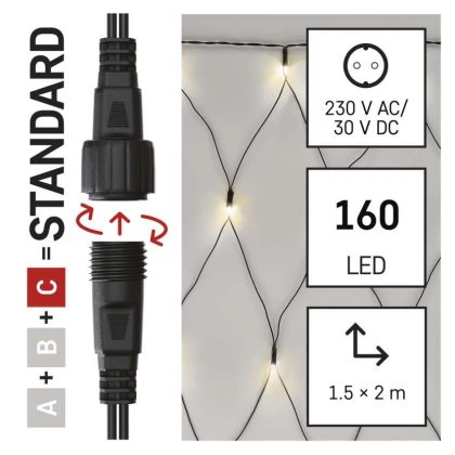   EMOS D1DW01 Standard LED sorolható karácsonyi füzér – háló, 1,5x2 m, kültéri, meleg fehér, időzítő, 2 W, 230 V AC, IP44