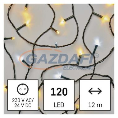 EMOS D4AL04 LED karácsonyi fényfüzér, pulzáló, 12 m, kültéri és beltéri, meleg/hideg fehér, időzítő, 3,6 W, 230 V AC, IP44