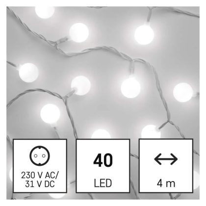   EMOS D5AC01 LED fényfüzér, cseresznye – golyók 2,5 cm, 4 m, kültéri és beltéri, hideg fehér, időzítő, 3,6 W, 230 V AC, IP44