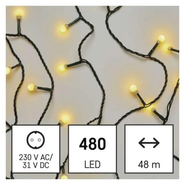 EMOS D5AW05 LED karácsonyi fényfüzér, cseresznye – golyók, 48 m, kültéri és beltéri, meleg fehér, időzítő, 9 W, 230 V AC, IP44