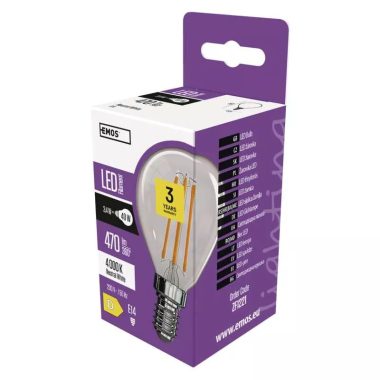 EMOS ZF1221 LED filament fényforrás kisgömb  3,4W(40W) 470lm E14 NW