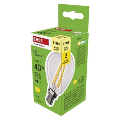   Emos ZF1D22 LED izzó Filament Mini Globe / E14 / 3,4 W (40 W) / 470 lm / Meleg fehér