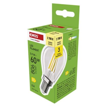   Emos ZF1D42 LED izzó Filament Mini Globe / E14 / 5,9 W (60 W) / 806 lm / Meleg fehér