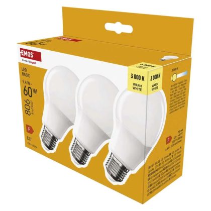   Emos ZL5F42.3 LED izzó Basic A60 / E27 / 9,4 W (60 W) / 806 lm / Meleg fehér