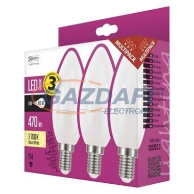 EMOS ZQ3220-3 LED CLS CANDLE 6W E14 WW 3PC