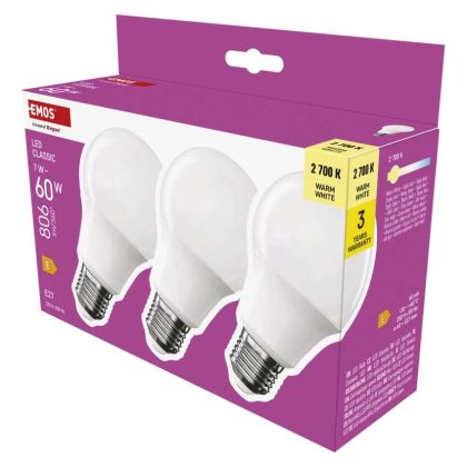   Emos ZQ5E41.3 LED izzó Classic A60 / E27 / 7 W (60 W) / 806 lm / Meleg fehér