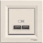 SCHNEIDER EPH2700223 ASFORA Dual USB charger, 2.1A, beige