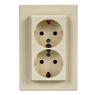 SCHNEIDER EPH9900123 ASFORA 2x2P + F socket, screw, with frame, beige
