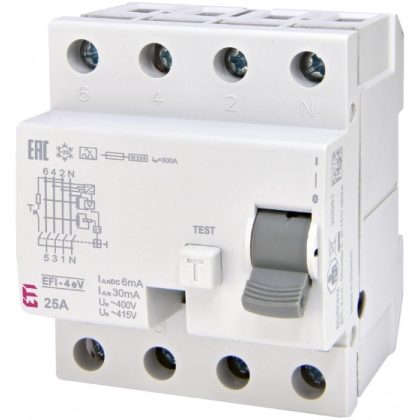   ETI 002062632 EFI-4 A eV 25/0,03 típusú áram védőkapcsoló, 4p, váltóáramú, pulzáló és DC