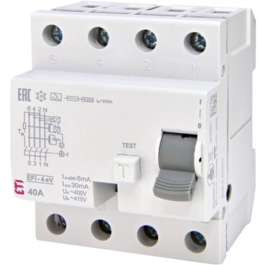 ETI 002062633 EFI-4 A eV 40/0,03 típusú áram védőkapcsoló, 4p, váltóáramú, pulzáló és DC