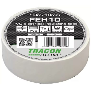 TRACON FEH10 Szigetelőszalag, fehér 10m×18mm, PVC, 0-90°C, 40kV/mm, 10 db/csomag