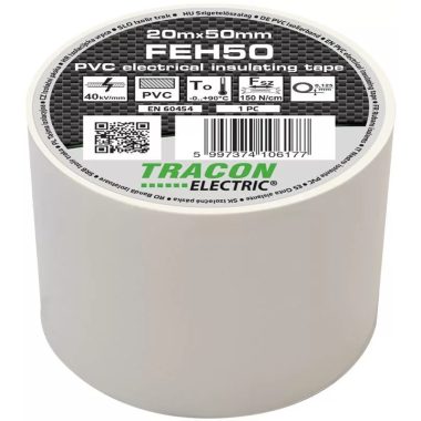 TRACON FEH50 Szigetelőszalag, fehér 20m×50mm, PVC, 0-90°C, 40kV/mm