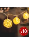 Family Decor 56519 LED fényfüzér - rattan labdák - 1,35 m - melegfehér - 2 x AA