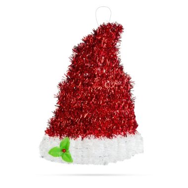 Family Christmas 58278A Karácsonyi dísz mikulás sapka - piros-fehér - glitteres - 34 x 26 cm