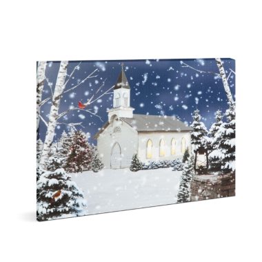 Family Christmas 58473 LED-es fali kép - templom - 4 melegfehér LED - 48 x 38 cm