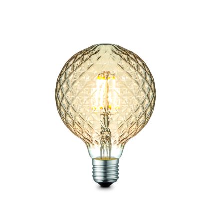   GLOBO 11461 LED Fényforrás dekoratív borostyán színű üveg búrával. fényerő-szabályozható. Ø:95, H:135, inkl. 1xE27 LED 4W 230V, 380lm, 2700K