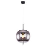   GLOBO 15345H1 BLACKY Függeszték fekete fém, füstszínű üveg búrával. Ø:300, H:1200, exkl. 1xE27 60W 230V