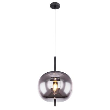 GLOBO 15345H1 BLACKY Függeszték fekete fém, füstszínű üveg búrával. Ø:300, H:1200, exkl. 1xE27 60W 230V