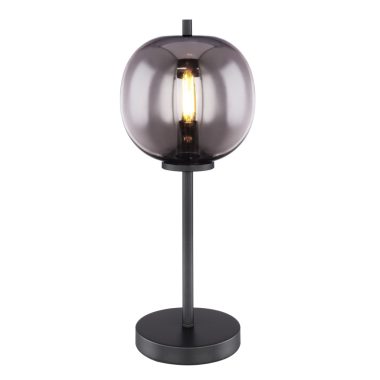 GLOBO 15345T BLACKY Asztali lámpa fekete fém, füstszínű üveg búrával. Ø:185, H:450, exkl. 1xE14 40W 230V