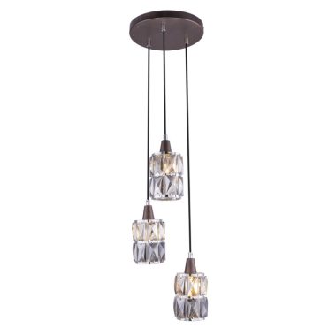 GLOBO 15761-3 WOLLI Függeszték bronz üveg-kristály füstszínű búrával. Ø:250, H:1200, exkl. 3xE14 40W 230V