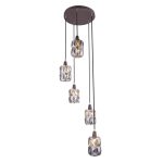   GLOBO 15761-5 WOLLI Függeszték bronz üveg-kristály füstszínű búrával. Ø:300, H:1200, exkl. 5xE14 40W 230V