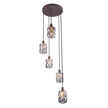 GLOBO 15761-5 WOLLI Függeszték bronz üveg-kristály füstszínű búrával. Ø:300, H:1200, exkl. 5xE14 40W 230V