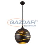   GLOBO 54005H1 LOMMY Függeszték fém fekete, fekete-arany üveg búrával, fekete textil kábellel. Ø300, H:1200, exkl. 1xE27 60W 230V