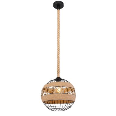 GLOBO 69029H1 ULLEU Függeszték fém fekete drótgömb kenderkötéllel kombinálva. Ø:300, H:1200, exkl. 1xE27 60W 230V