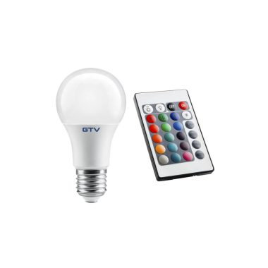 GTV LD-PC2A60RGBW-10W LED izzó 10W, A60, E27,  RGBW, AC220-240V,sugárzási szög 180°, 810lm, 87mA, RGBW távirányító