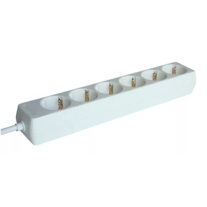   TRACON H6-5M Hordozható elosztósáv, normál, fehér 6×SCHUKO, 5m, max.16A, 250VAC, 3680W, 3x1,5mm2, H05VV-F