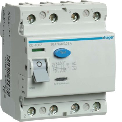 HAGER CD480Z FI-relé 4P, 80A, 30mA, AC