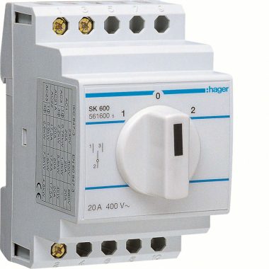 HAGER SK600 Átkapcsoló, forgó, I-0-II, 1P, 20A, 400V, moduláris, 3M