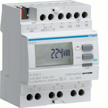 HAGER TE370 KNX áramváltós fogyasztásmérő, 50/5A - 6000/5A, 1%