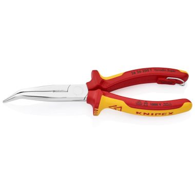 KNIPEX 26 26 200 T BK Fél-kerek csőrű fogó vágóéllel (gólyacsőr fogó) rögzítőszemmel krómozott VDE 200 mm