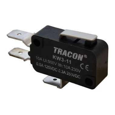 TRACON KW3-11 Helyzetkapcsoló, mikro, rugószáras 1×CO 10(3)A/230V, 15mm, 6,3x0,8 mm, IP00