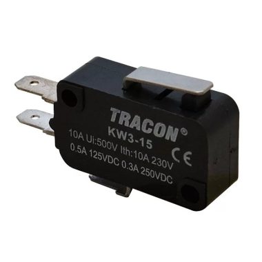 TRACON KW3-15 Helyzetkapcsoló, mikro, rugószáras 1×CO 10(3)A/230V, 15mm, 4,8x0,8 mm, IP00