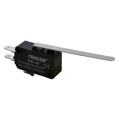 TRACON KW3-25 Helyzetkapcsoló, mikro, rugószáras 1×CO 10(3)A/230V, 52mm, 4,8x0,8 mm, IP00