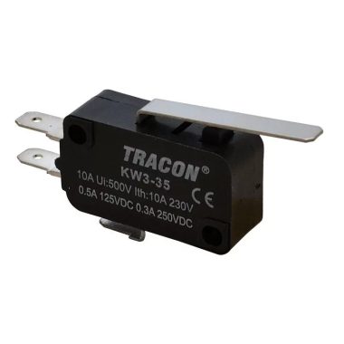 TRACON KW3-35 Helyzetkapcsoló, mikro, rugószáras 1×CO 10(3)A/230V, 28mm, 4,8x0,8 mm, IP00