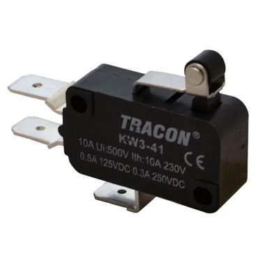 TRACON KW3-41 Helyzetkapcsoló, mikro, karos-görgős 1×CO 10(3)A/230V, 15mm, 6,3x0,8 mm, IP00