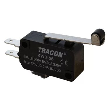 TRACON KW3-55 Helyzetkapcsoló, mikro, karos-görgős 1×CO 10(3)A/230V, 28mm, 4,8x0,8 mm, IP00