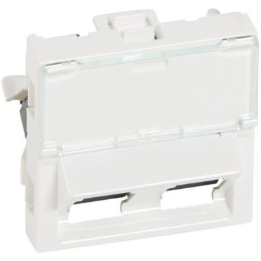 LEGRAND 076502 Program Mosaic RJ 45 informatikai csatlakozóaljzat, 2 x RJ 45 árnyékolatlan (UTP) Cat.5e, 2 modul széles, 45°-ban döntött aljzattal, fehér