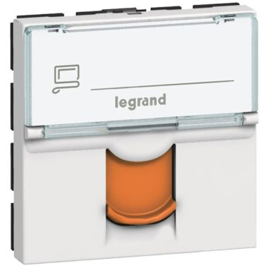 LEGRAND 076523 Program Mosaic RJ 45 informatikai csatlakozóaljzat, 1 x RJ 45 árnyékolt (FTP) Cat.6, 2 modul széles, narancssárga redőnnyel, fehér