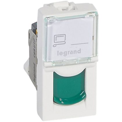   LEGRAND 076526 Program Mosaic RJ 45 informatikai csatlakozóaljzat, 1 x RJ 45 árnyékolatlan (UTP) Cat.6A, 1 modul széles, zöld redőnnyel, fehér