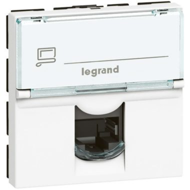 LEGRAND 076592 Program Mosaic RJ 45 informatikai csatlakozóaljzat, 1 x RJ 45 árnyékolt (FTP) Cat.6, 2 modul széles, 90°-ban elforgatott, energiaoszlophoz, fehér