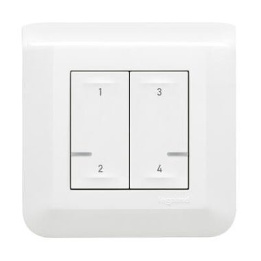 LEGRAND 077709L Program Mosaic okos forgatókönyv kapcsoló (távvezérlő) Home + Control alkalmazásban beállított 4 db egyedi forgatókönyv indítására; díszítőkerettel, elemmel és kétoldalú ragasztóval szállítva fehér