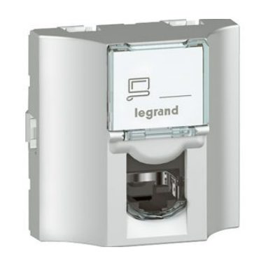 LEGRAND 078624 Program Mosaic LCS2 RJ 45 socket with rear RJ 45 connection, Cat. 5e UTP, 8-pin, 2-module wide, aluminum