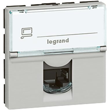 LEGRAND 079492 Program Mosaic RJ 45 informatikai csatlakozóaljzat, 1 x RJ 45 árnyékolt (FTP) Cat.6, 2 modul széles, 90°-ban elforgatott, energiaoszlophoz, aluminium