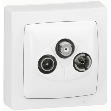 LEGRAND 086042 Oteo TV-RD-SAT termination antenna socket, decoupling attenuation: ≤ 2 dB, with quarter-turn connection, white RAL 9010