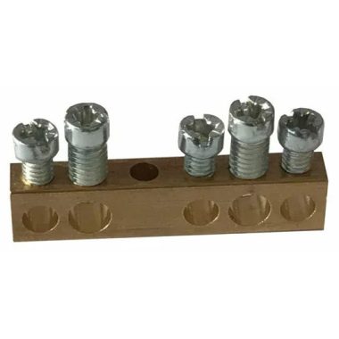 LEGRAND 134000 PractiboxS screw-fastened bare brass PE distribution terminal, 5 connection points, 2x16mm² + 3x10mm²; Icc=6 kA