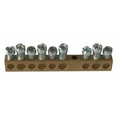 LEGRAND 134001 PractiboxS screw-fastened bare brass PE distribution terminal, 9 connection points, 4x16mm² + 5x10mm²; Icc=6 kA